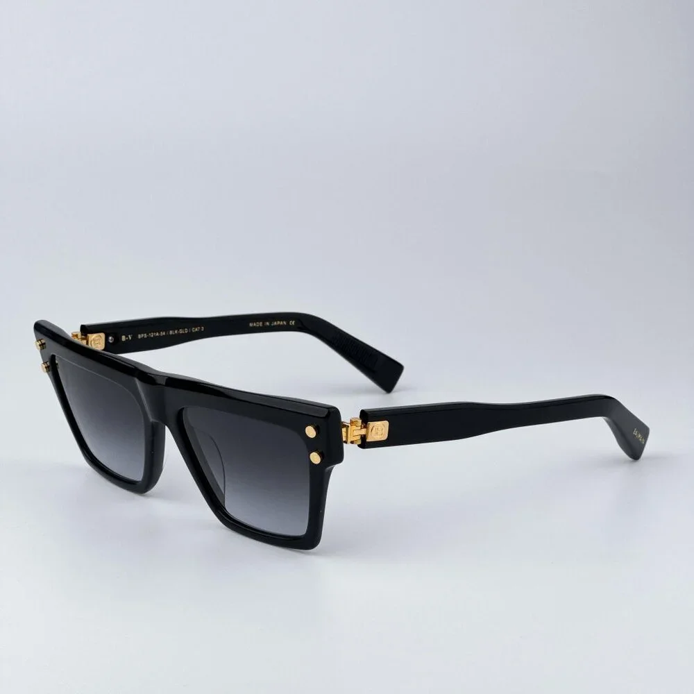 Balmain B-V BPS-121A-54 Men BRAND NEW Sunglasses Titanium Black Gold Grey